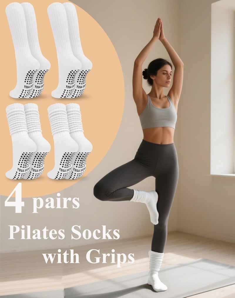 Darller Grip Pilates Socks for Women, Non Slip Yoga Slouch Scrunch Socks with Grips for Barre Ballet Workout Hospital - Image 4
